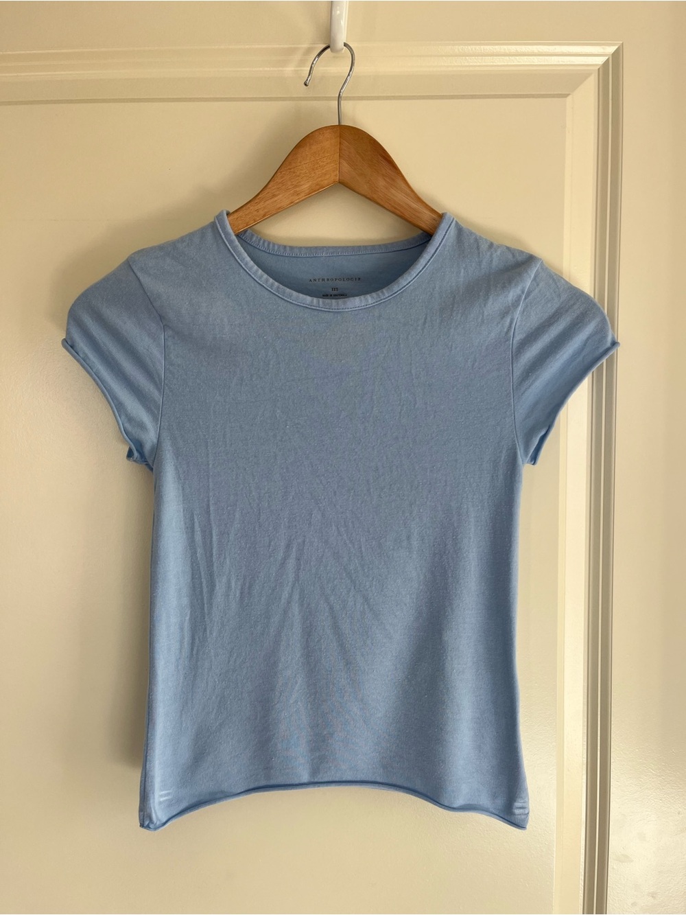 Anthropologie The Evan Short-Sleeve Raw-Edge Baby Tee baby blue Size XXS